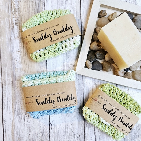 3 Suddy Buddy Soap Savers- Cotton N' Kandi, Handmade Crochet - Picture 1 of 1